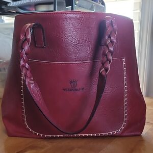 Weimeibaige Purse Braided Wine Red Vegan Leather Oversize Tote Bag Purse
